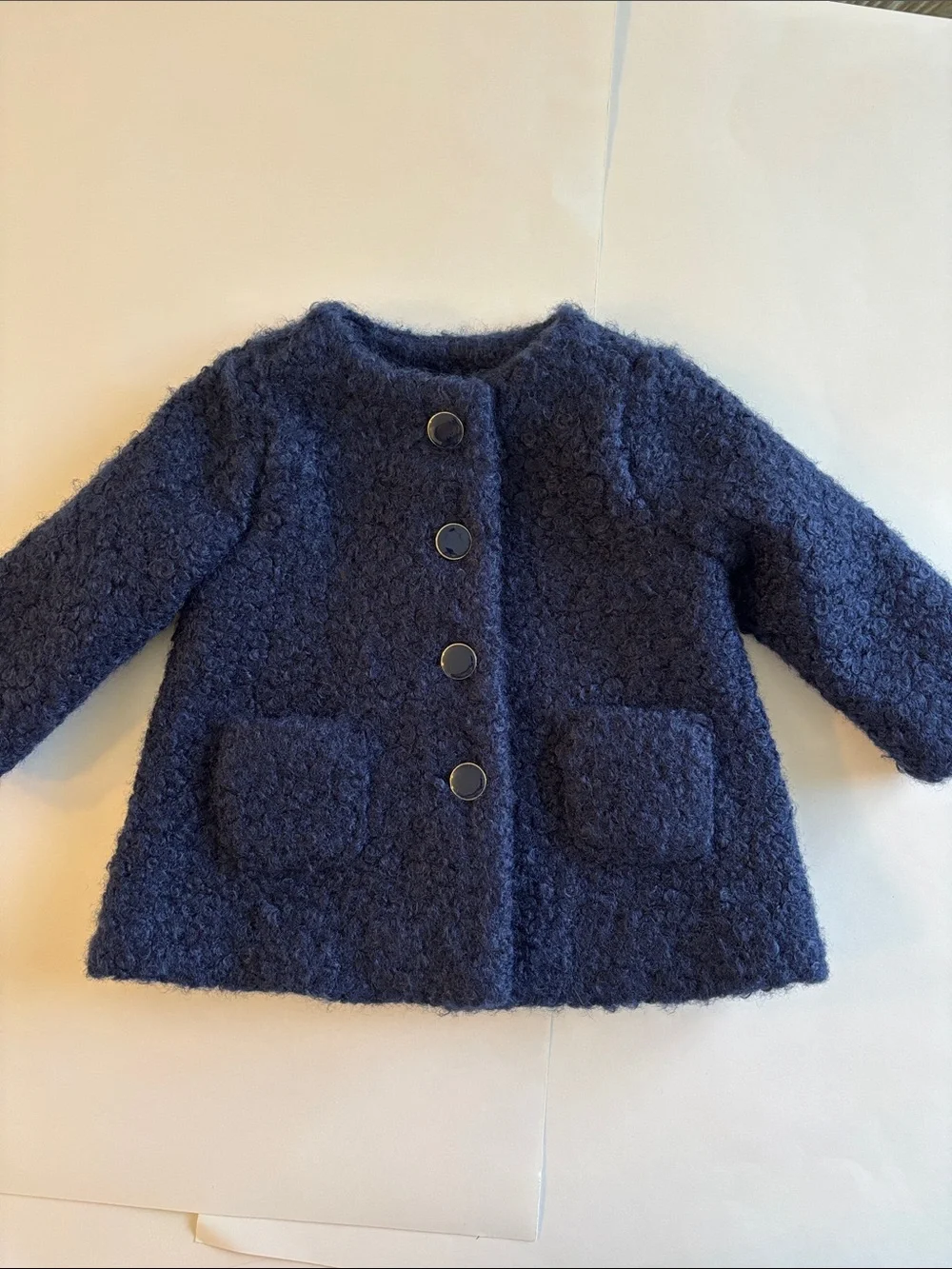 NWT Janie and Jack Baby Girls Navy Blue Boucle Coat Size 6-12 Months